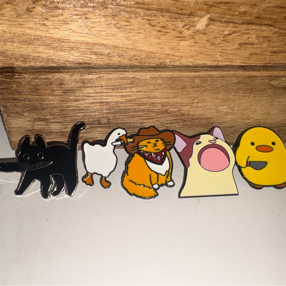 Cute Cat & Animal Enamel Pin Set - Yellow, Orange, Black, White, Pink